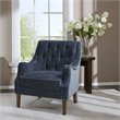 Madison Park Qwen Solid Wood and Polyester Button Tufted Accent Chair in Navy