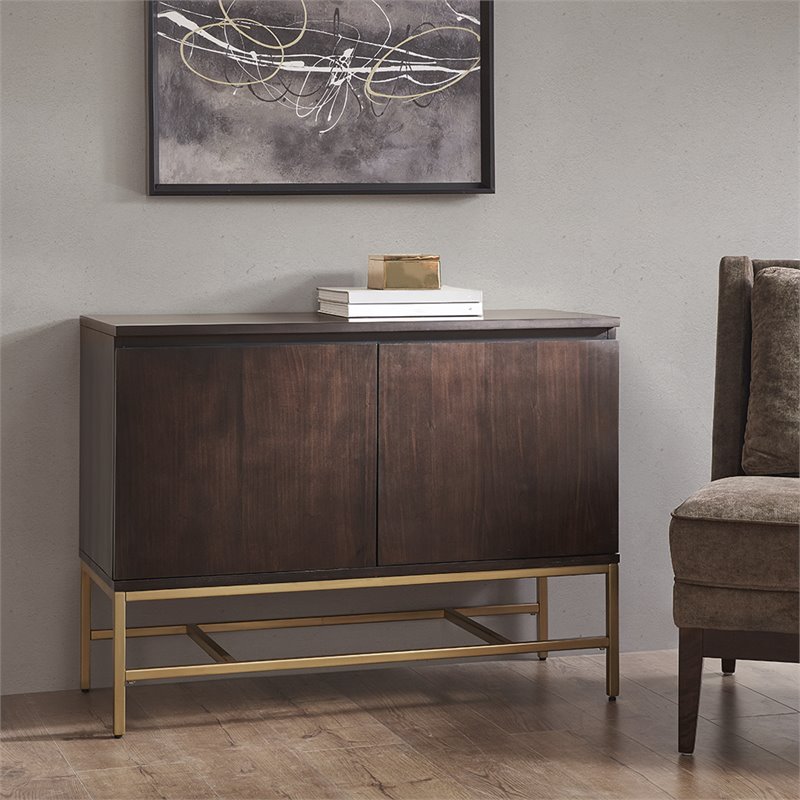 Martha Stewart Allister Solid Wood and Metal Accent Cabinet in Gold/Morocco