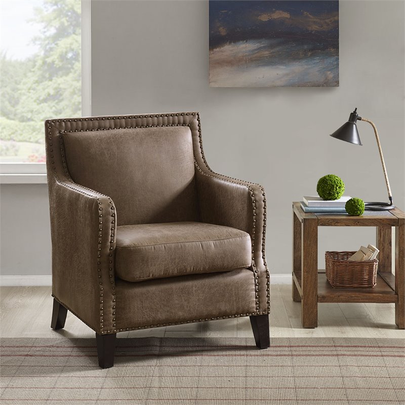 INK+IVY Shasta Solid Wood and Faux Leather Accent Chair in Brown/Morocco