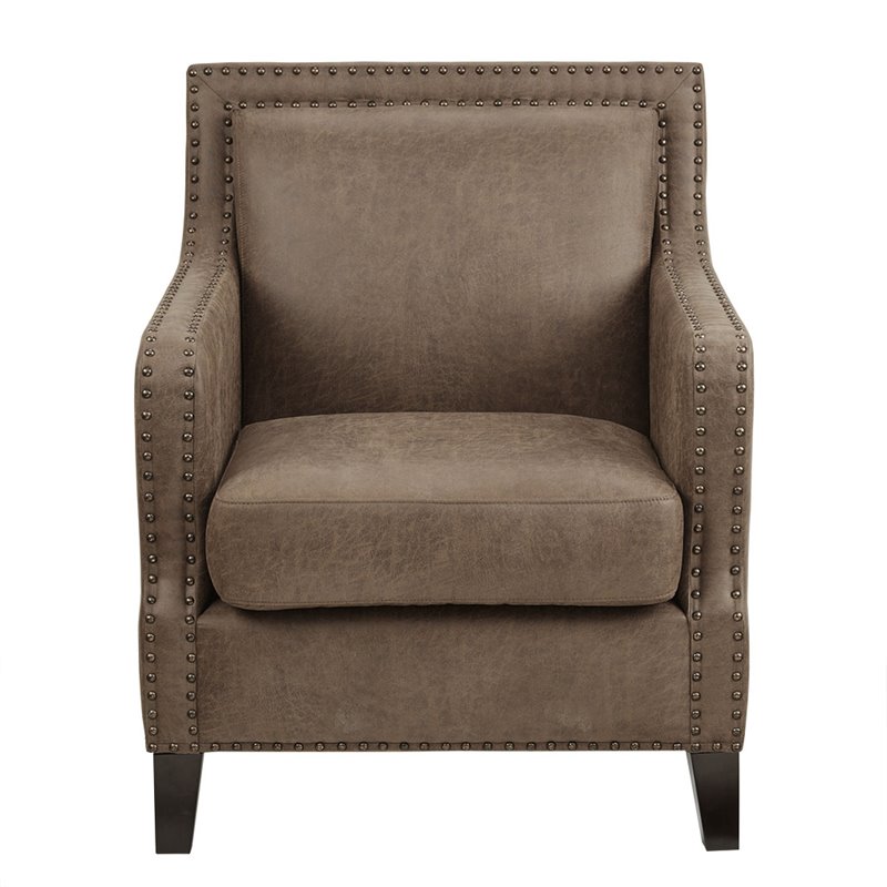 INK+IVY Shasta Solid Wood and Faux Leather Accent Chair in Brown/Morocco