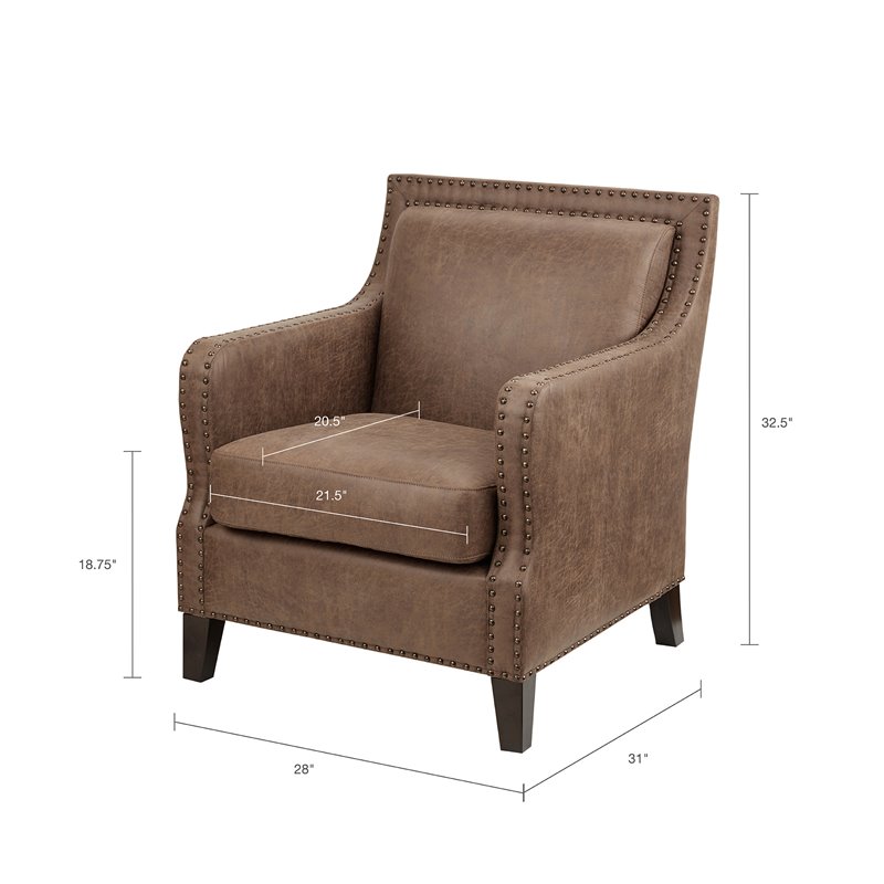 INK+IVY Shasta Solid Wood and Faux Leather Accent Chair in Brown/Morocco