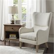 Madison Park Arianna Solid Wood Polyester Swoop Wing Chair in Linen White