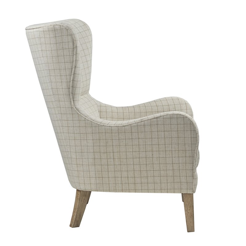 Madison Park Arianna Solid Wood Polyester Swoop Wing Chair in Linen White