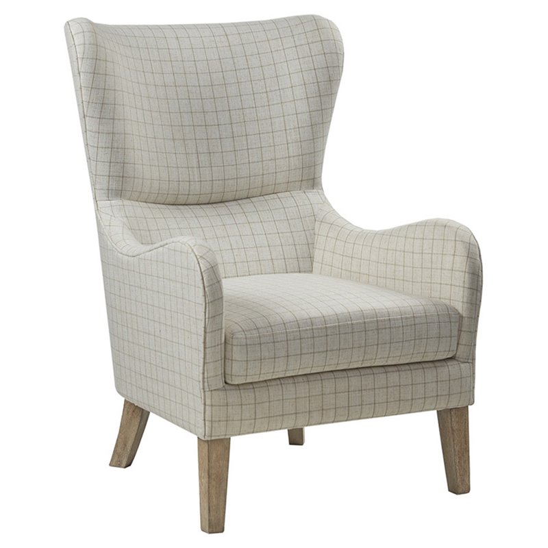 Madison Park Arianna Solid Wood Polyester Swoop Wing Chair in Linen White