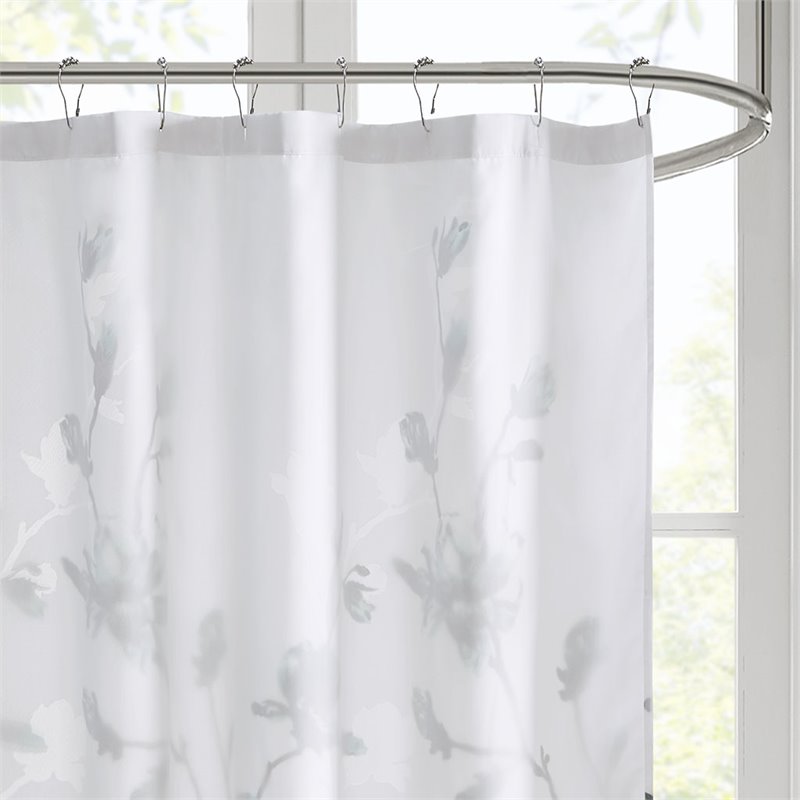 Madison Park Magnolia Rayon Polyester Printed Burnout Shower Curtain - Aqua Blue