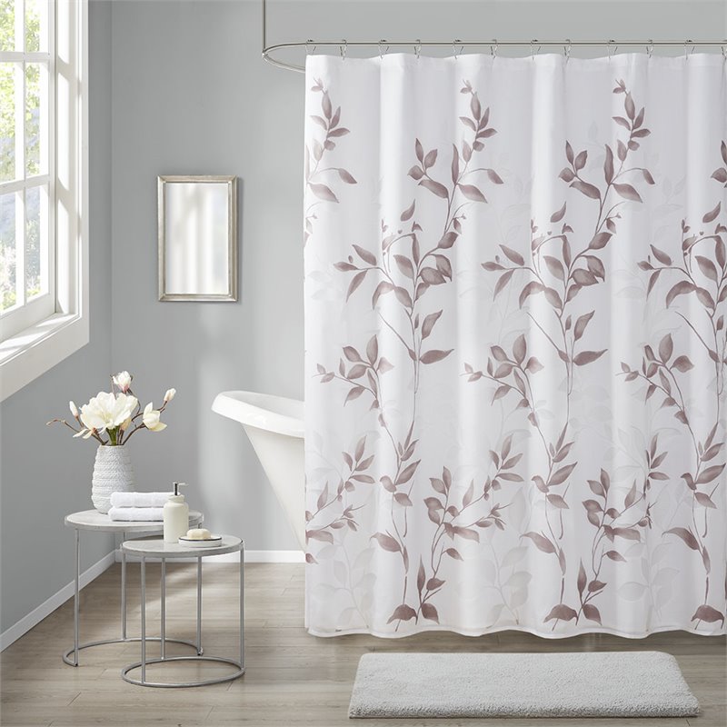 Madison Park Cecily Rayon Polyester Printed Shower Curtain in Mauve Purple