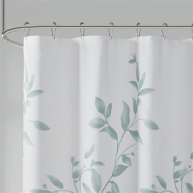 Madison Park Cecily Rayon Polyester Printed Shower Curtain in Seafoam Green