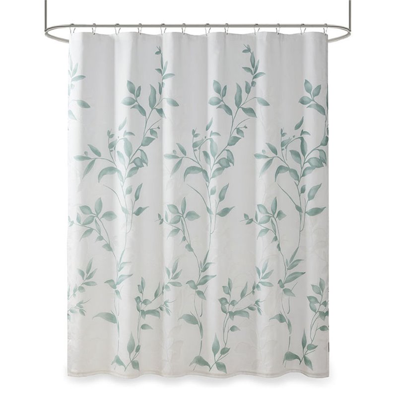 Madison Park Cecily Rayon Polyester Printed Shower Curtain in Seafoam Green