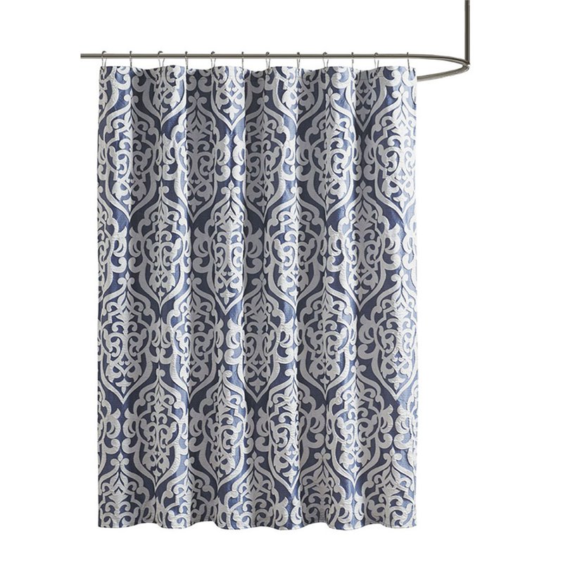 Madison Park Odette Polyester Jacquard Shower Curtain in Navy