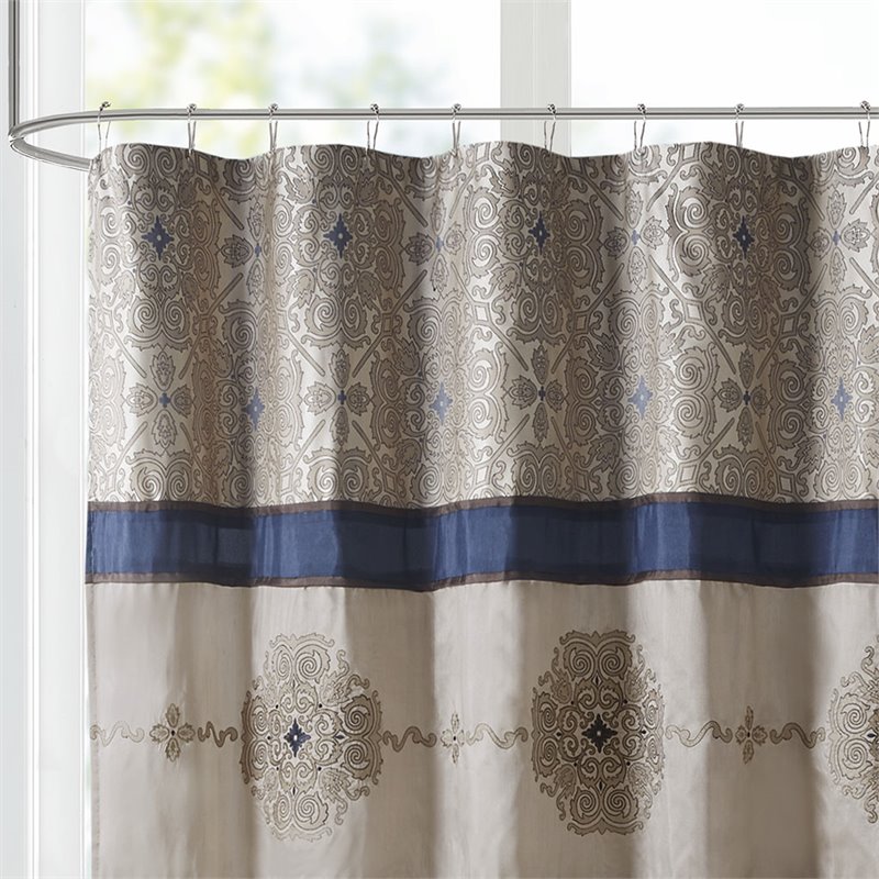 Madison Park Donovan Polyester Jacquard Shower Curtain in Navy