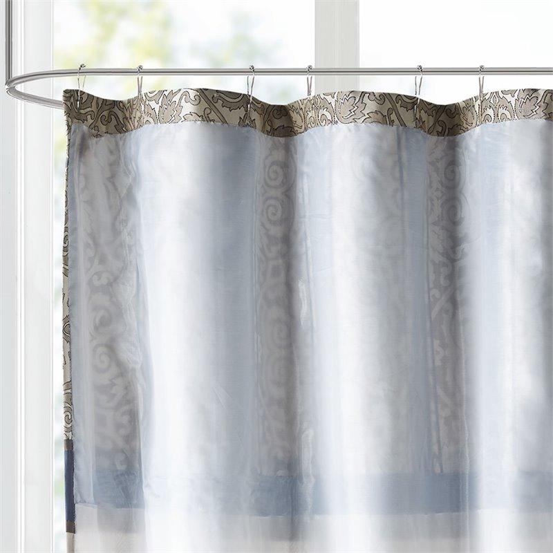 Madison Park Donovan Polyester Jacquard Shower Curtain in Navy