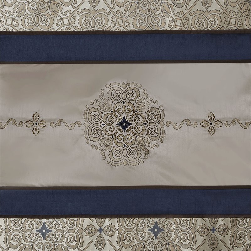 Madison Park Donovan Polyester Jacquard Shower Curtain in Navy
