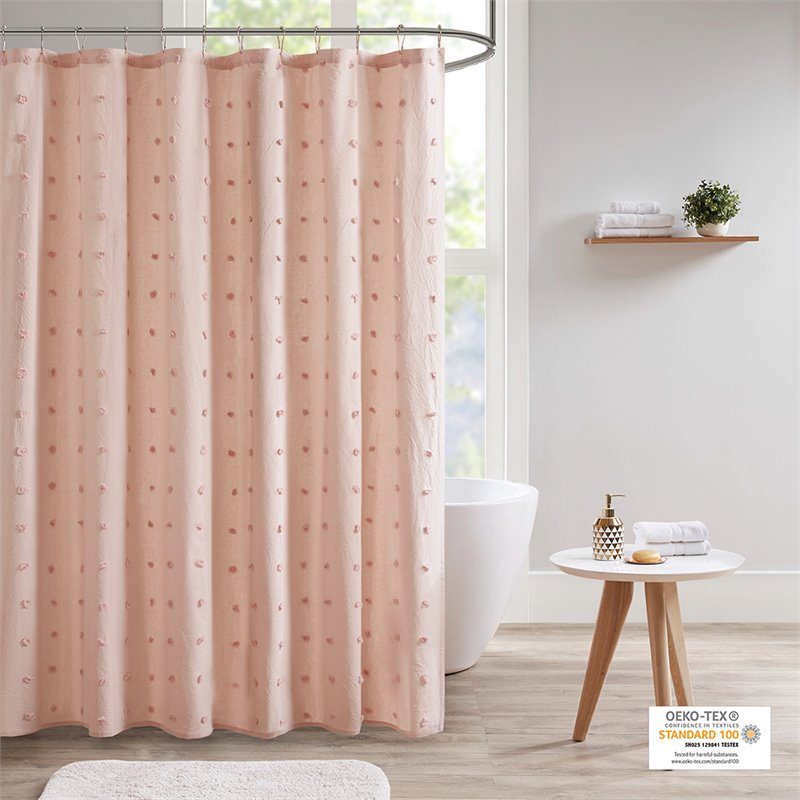 Urban Habitat Brooklyn Cotton Jacquard Pom Pom Shower Curtain in Pink