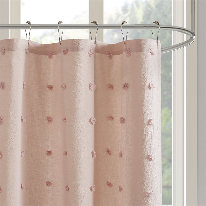 Urban Habitat Brooklyn Cotton Jacquard Pom Pom Shower Curtain in Pink