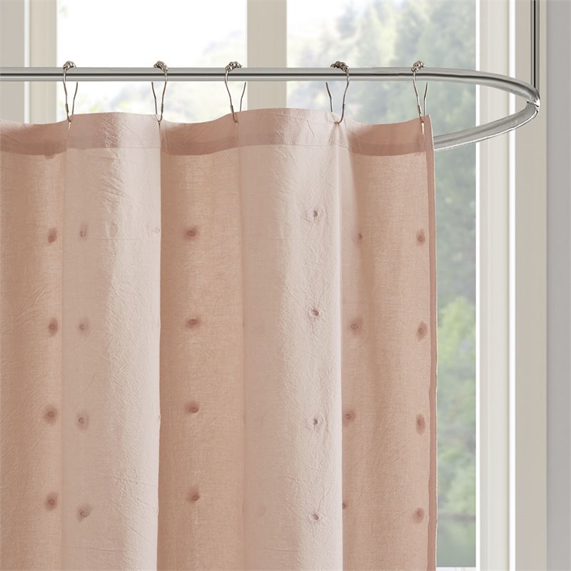 Urban Habitat Brooklyn Cotton Jacquard Pom Pom Shower Curtain in Pink