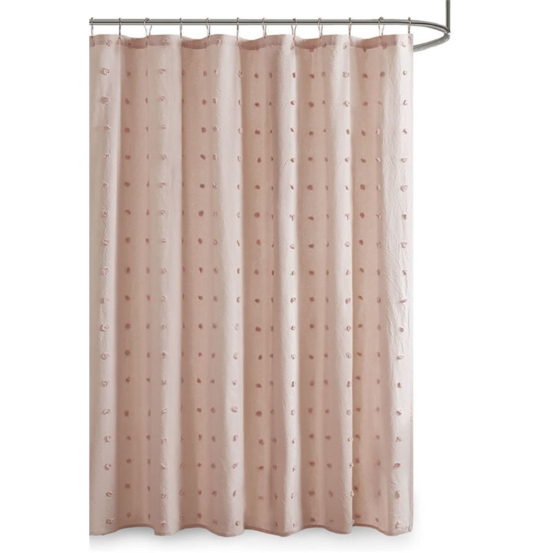 Urban Habitat Brooklyn Cotton Jacquard Pom Pom Shower Curtain in Pink