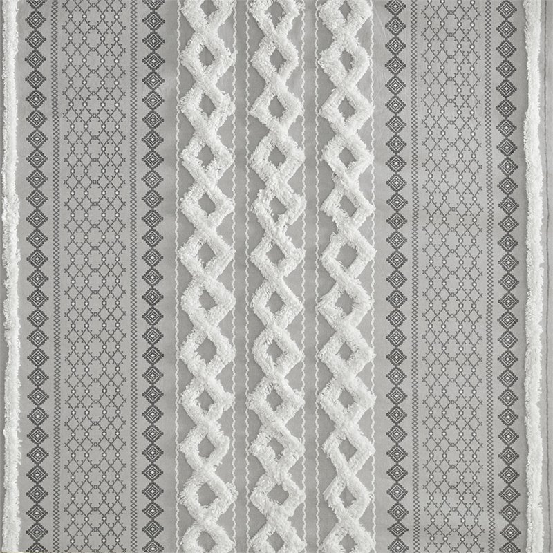 INK+IVY Imani Cotton Printed Shower Curtain with Chenille Stripe in Gray