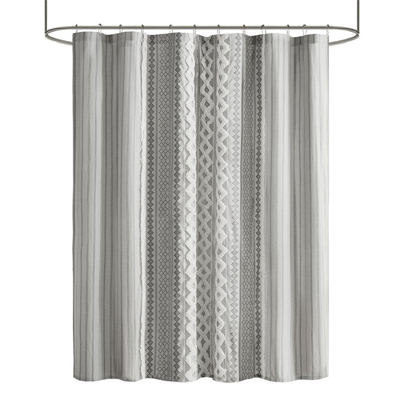 INK+IVY Imani Cotton Printed Shower Curtain with Chenille Stripe in Gray