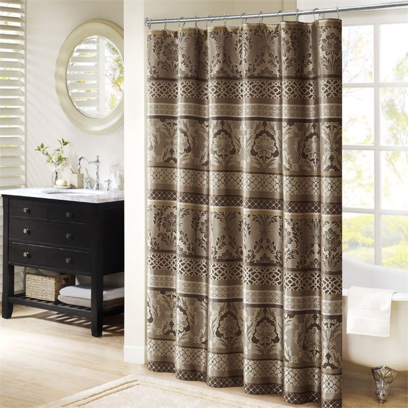 Madison Park Bellagio Polyester Jacquard Shower Curtain in Brown