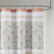 Madison Park Dawn Cotton Percale Printed Pieced Shower Curtain in Coral Pink