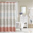 Madison Park Dawn Cotton Percale Printed Pieced Shower Curtain in Coral Pink