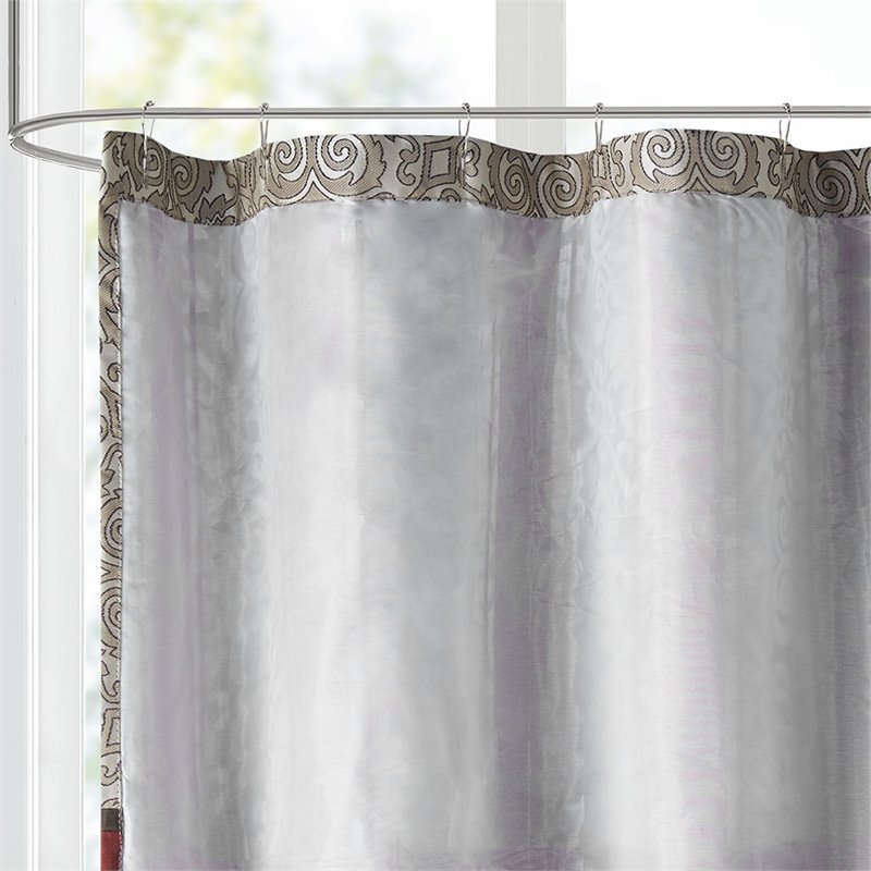 Madison Park Donovan Polyester Jacquard Shower Curtain w/ Embroidery in Red
