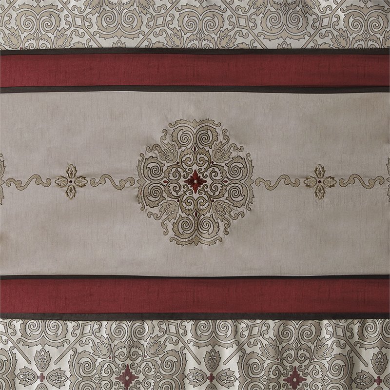 Madison Park Donovan Polyester Jacquard Shower Curtain w/ Embroidery in Red