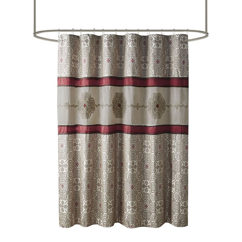 Madison Park Donovan Polyester Jacquard Shower Curtain w/ Embroidery in Red