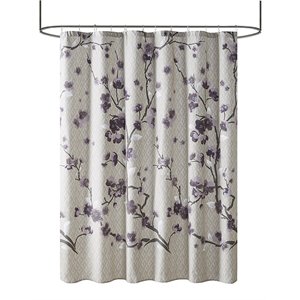 Madison Park Holly Cotton Printed Cherry Blossom Shower Curtain in Purple