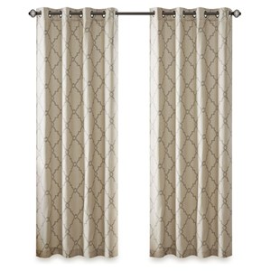 Madison Park Saratoga Polyester Fabric Geometric Fretwork Panel in Beige