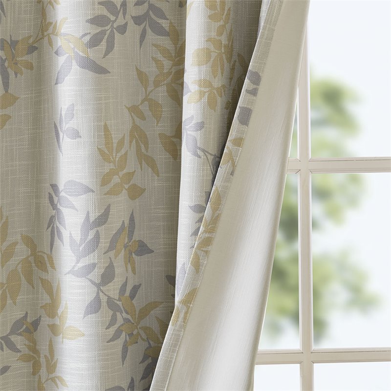 SunSmart Julie Polyester Fabric Botanical Blackout Window Panel in Yellow
