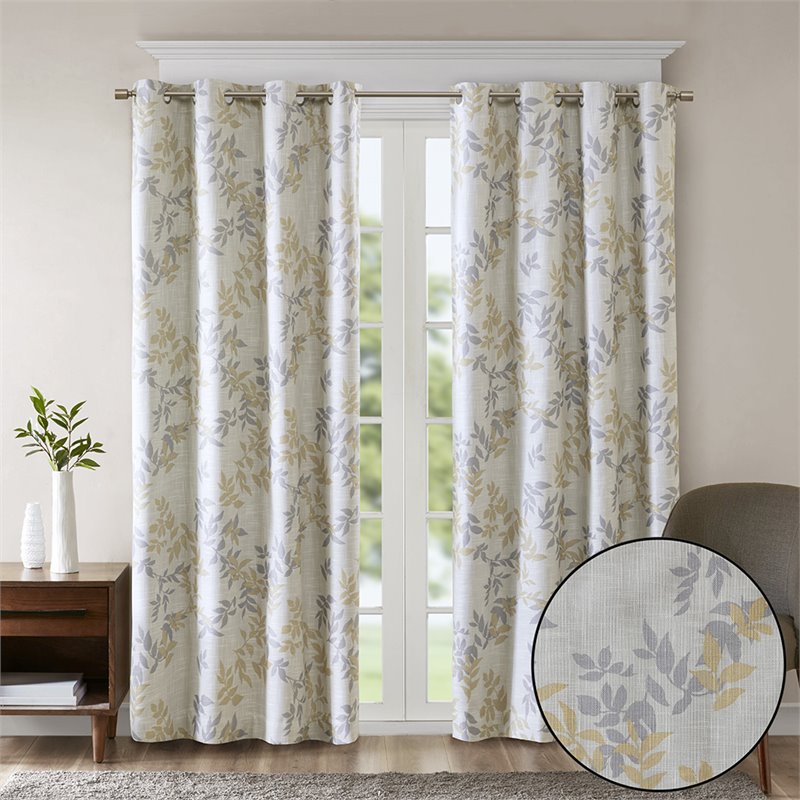 SunSmart Julie Polyester Fabric Botanical Blackout Window Panel in Yellow