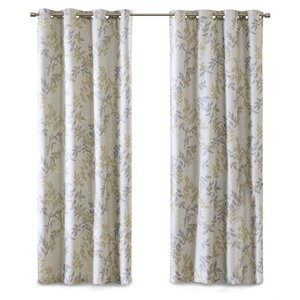 SunSmart Julie Polyester Fabric Botanical Blackout Window Panel in Yellow