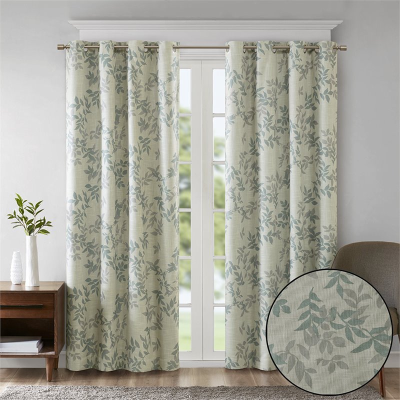 SunSmart Julie Polyester Fabric Botanical Blackout Window Panel in Ivory/Blue