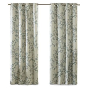 SunSmart Julie Polyester Fabric Botanical Blackout Window Panel in Ivory/Blue