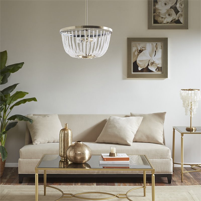 Hampton Hill Melrose Modern Metal Chandelier in Antique Brass/White