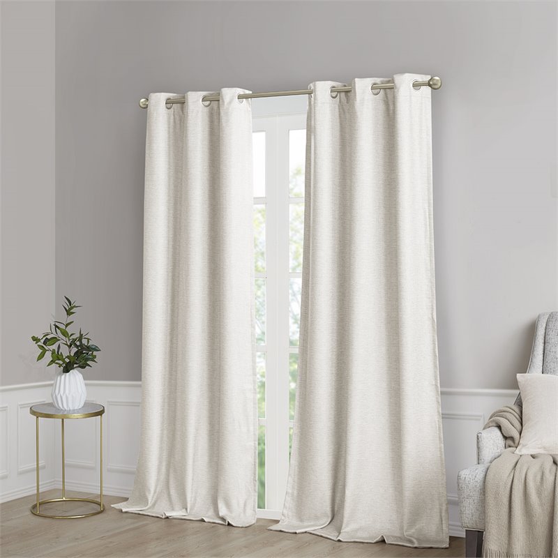 SunSmart Como Polyester Fabric Total Blackout Window Panel Pair in Ivory
