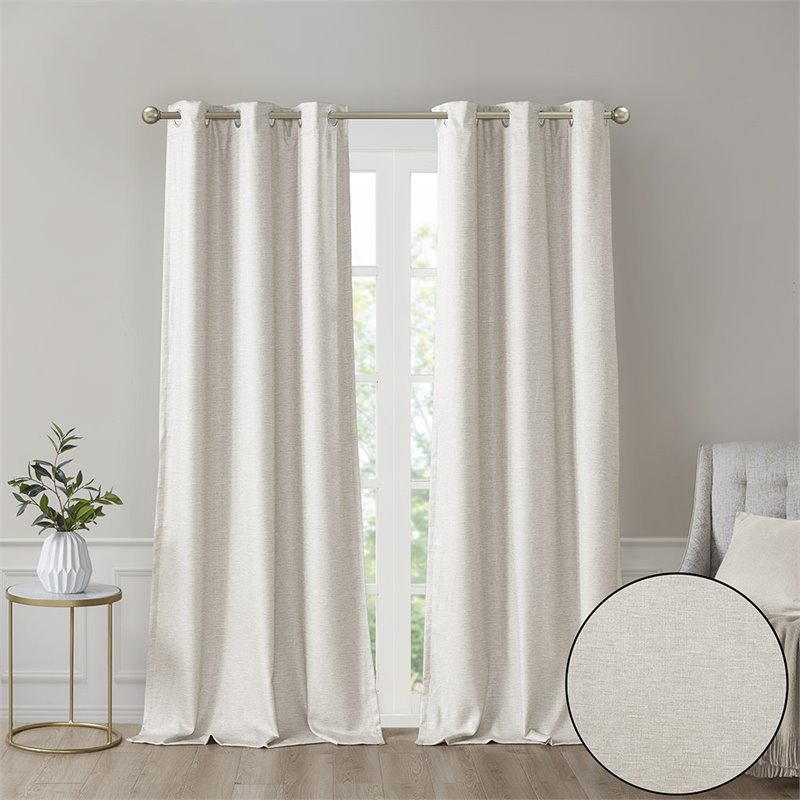 SunSmart Como Polyester Fabric Total Blackout Window Panel Pair in Ivory