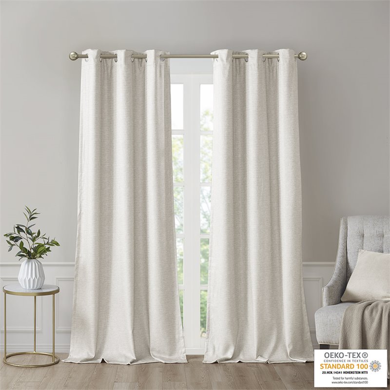 SunSmart Como Polyester Fabric Total Blackout Window Panel Pair in Ivory