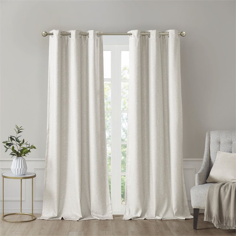 SunSmart Como Polyester Fabric Total Blackout Window Panel Pair in Ivory