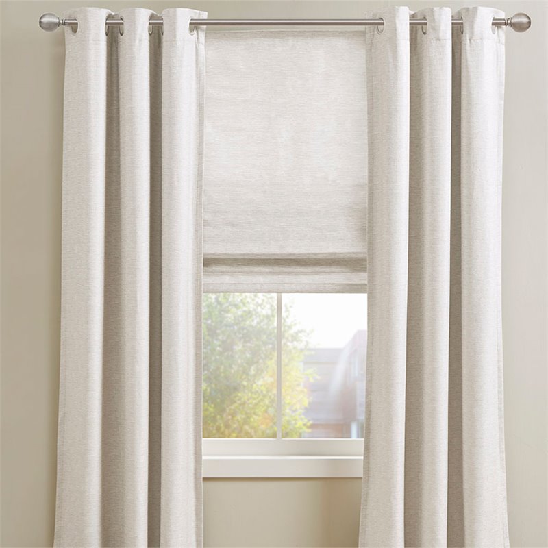 SunSmart Como Polyester Fabric Total Blackout Window Panel Pair in Ivory