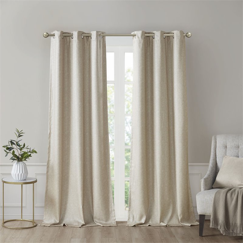 SunSmart Como Polyester Fabric Total Blackout Window Panel Pair in Taupe Beige