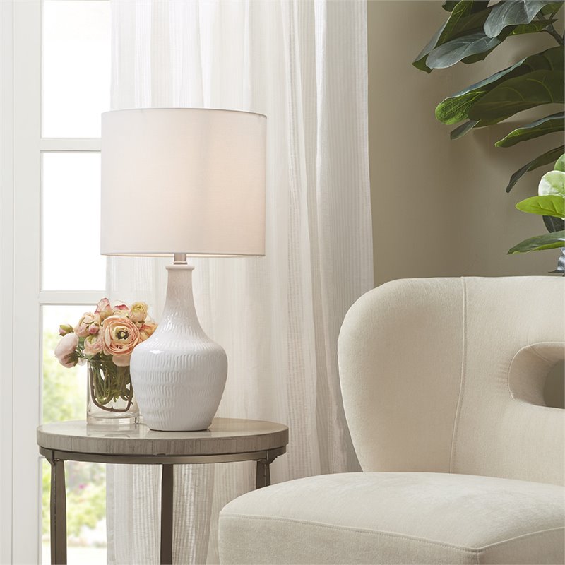 Hampton Hill Celine Modern Ceramic and Fabric Table Lamp in White