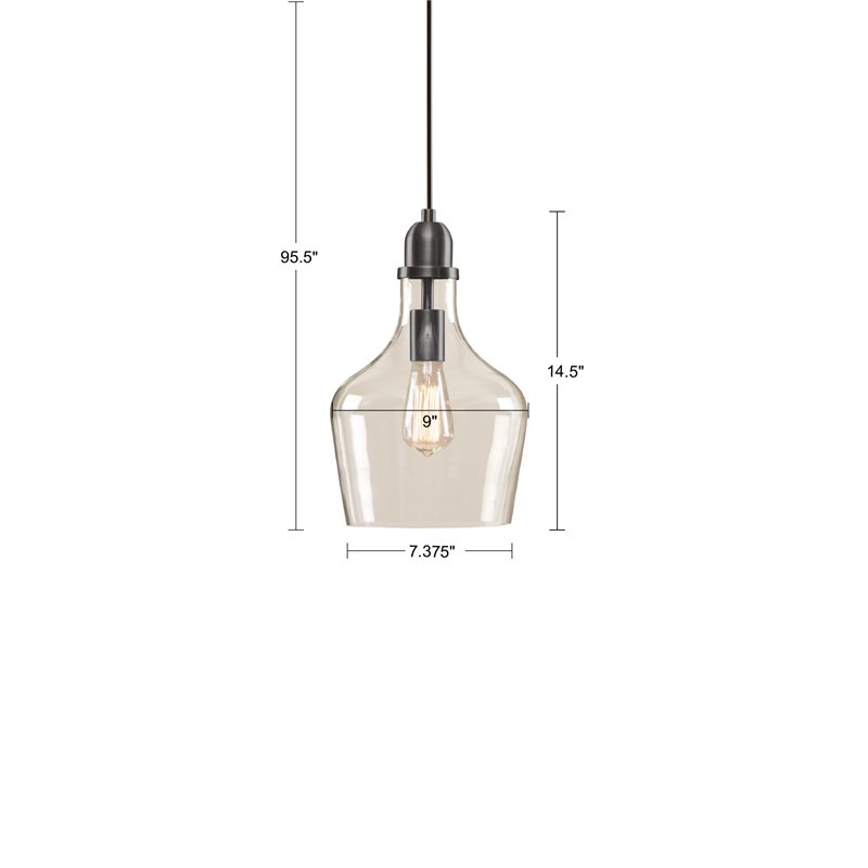 Hampton Hill Auburn 1-Light Transitional Metal and Glass Pendant in Bronze/Clear