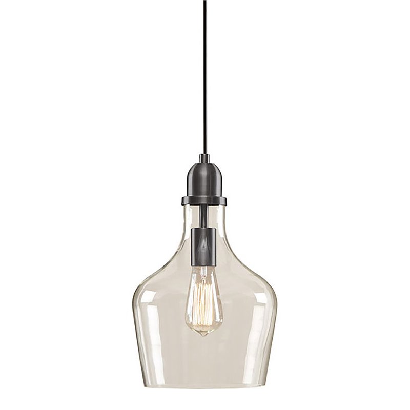 Hampton Hill Auburn 1-Light Transitional Metal and Glass Pendant in Bronze/Clear