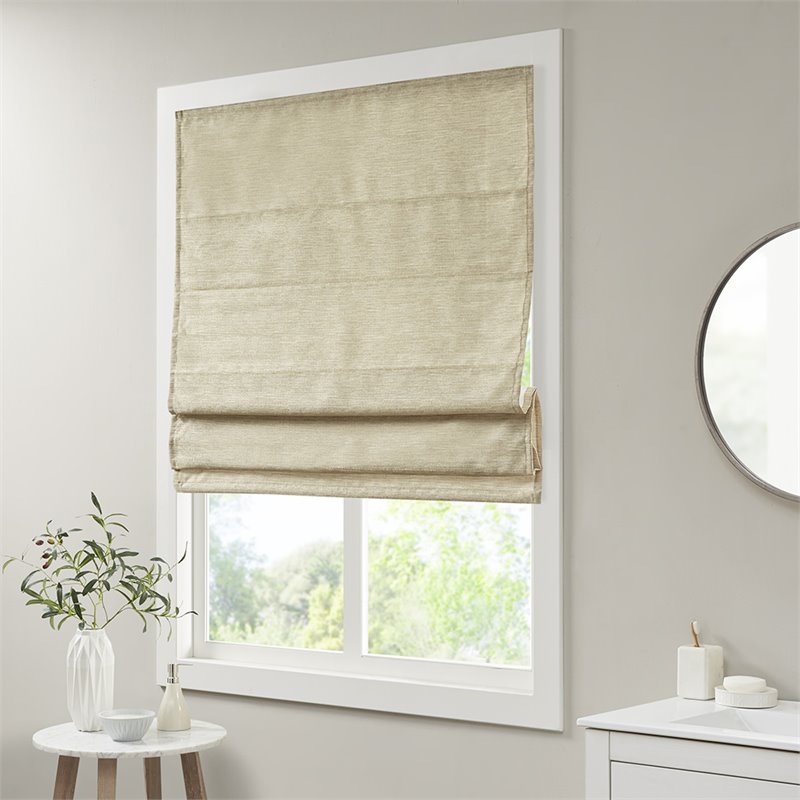 Madison Park Como Faux Silk Room Darkening Cordless Roman Shade in Taupe Beige