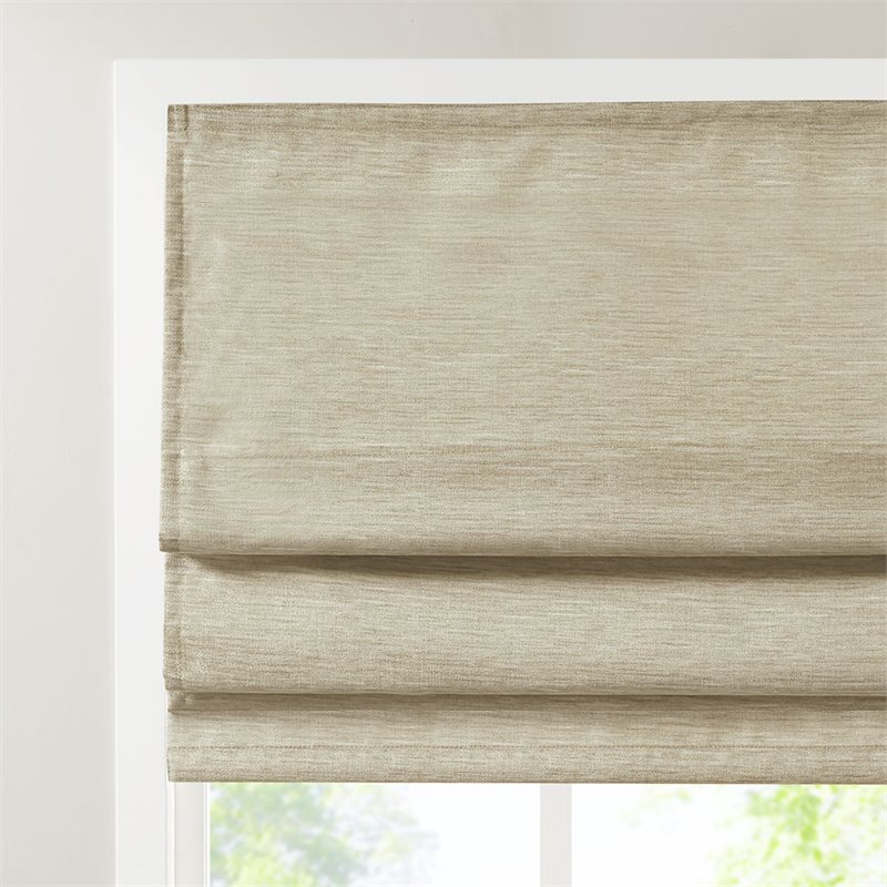 Madison Park Como Faux Silk Room Darkening Cordless Roman Shade in Taupe Beige