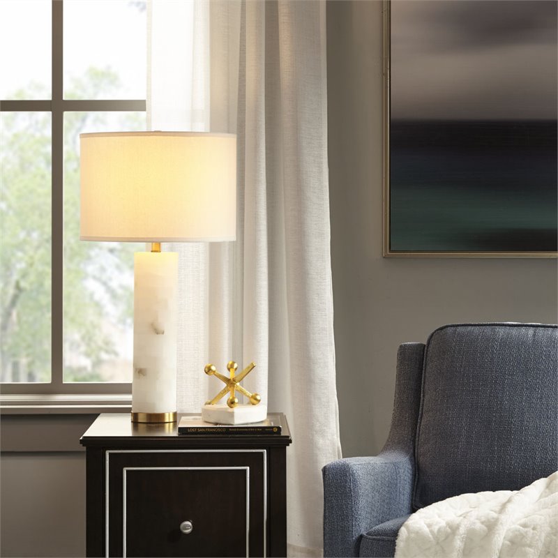 Hampton Hill Prague Alabaster and Fabric Table Lamp in White/Gold