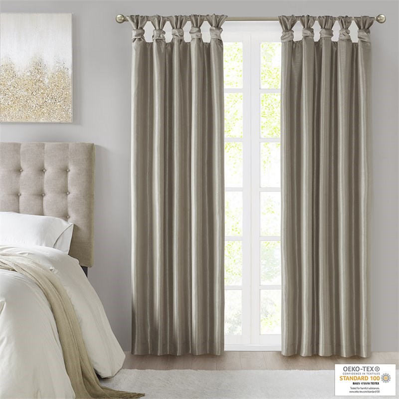 Madison Park Emilia Faux Silk Twist Tab Blackout Window Curtain in Pewter