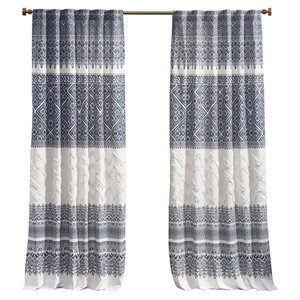 INK+IVY Mila Cotton Printed Window Curtain Panel with Lining in Navy
